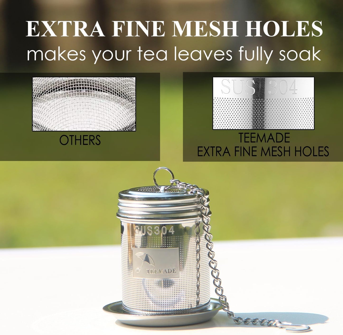 2Packs Tea Filter,Cooking Infuser with Extra Fine Mesh Tea Ball Strainers Threaded Connection 304 Stainless Steel with Extended Chain Hook to Brew Loose Leaf Tea,Spices & Seasonings