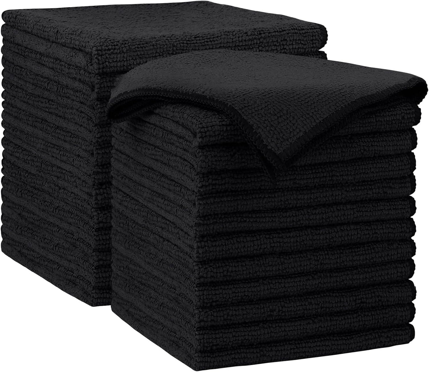 AIDEA Microfiber Cleaning Cloth-24PK, Soft Microfiber Towels for Cars, Absorbent Cleaning Rags, Lint-Free Streak-Free Wash Cloths for House, Kitchen, Window(12in.x12in), Black