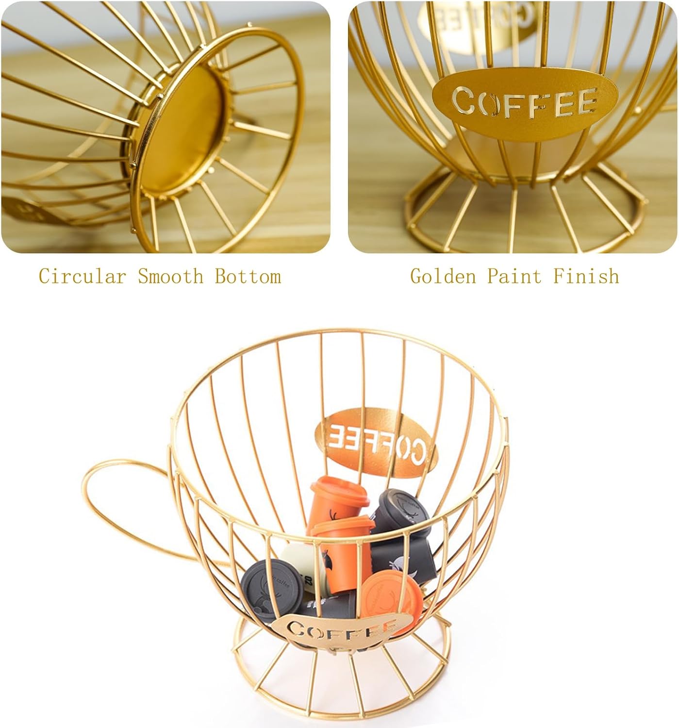 Extra Large Capacity Coffee Pod Holder, Counter Organizer, Capsule Basket, Coffee Bar Accessories for K-cup Kitchen, Dining Room, Office, Home, Cafe, Hotel (Gold)