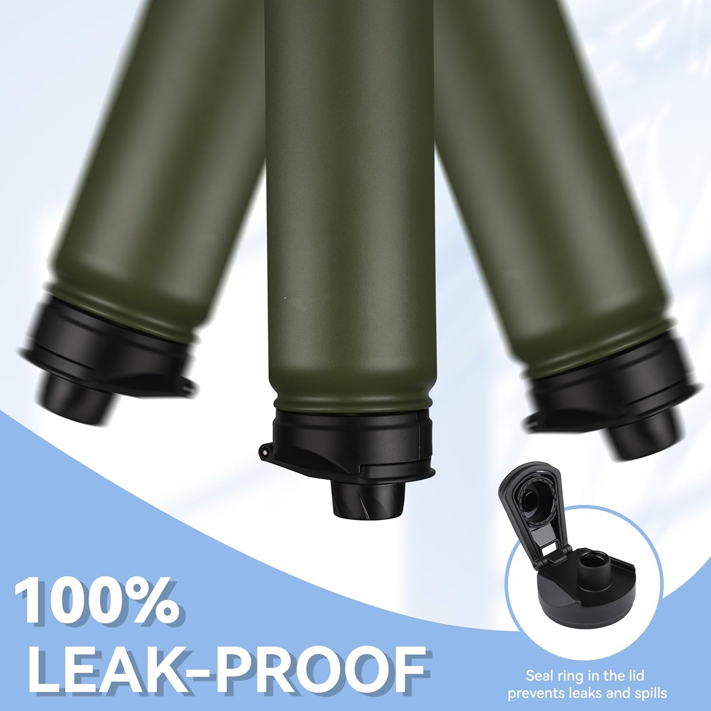 HASLE OUTFITTERS Insulated Water Bottle 22 oz Double Wall Stainless Steel Water Bottle Wide Mouth with Straw Lid & Spout Lid Keeps Cold or Hot(Army Green,4)