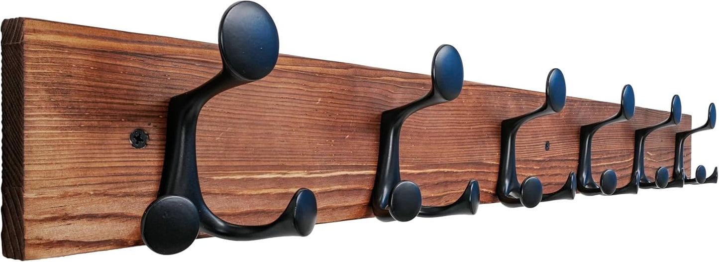 SKOLOO 36-Inch Wood Coat Rack Wall Mount with 6 Triple Hooks - Ideal for Family Entrances, Classrooms, and Pet Supplies Storage - Perfect Coat Hooks for Wall,Charred Golden Brown