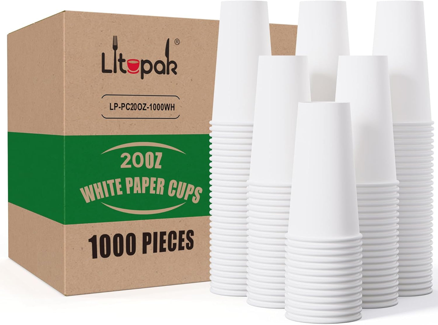 LITOPAK 1000 pack Paper Cup Disposable 20 oz, Bulk White Paper Cups, Hot Paper Coffee Cups for Offices, Schools, Shops, Restaurants