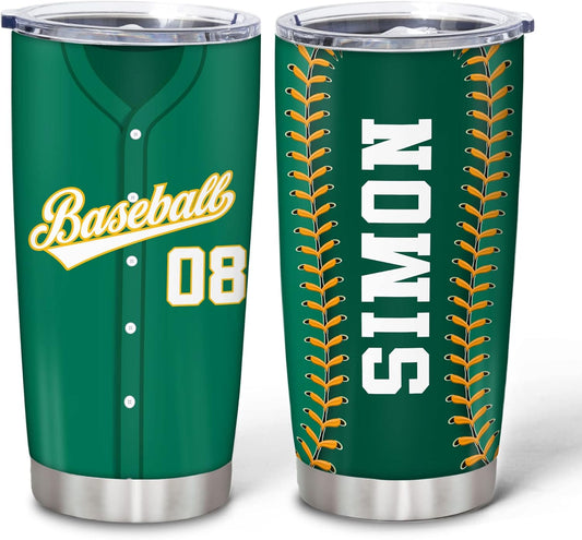 Hyturtle Personalized Baseball Tumbler Baseball Players Design Stainless Steel Double Walled Vacuum Insulated Tumblers 20oz30oz Coffee Travel Mug Cup Christmas Gift For Men Boys Friends Dad Sports Fan