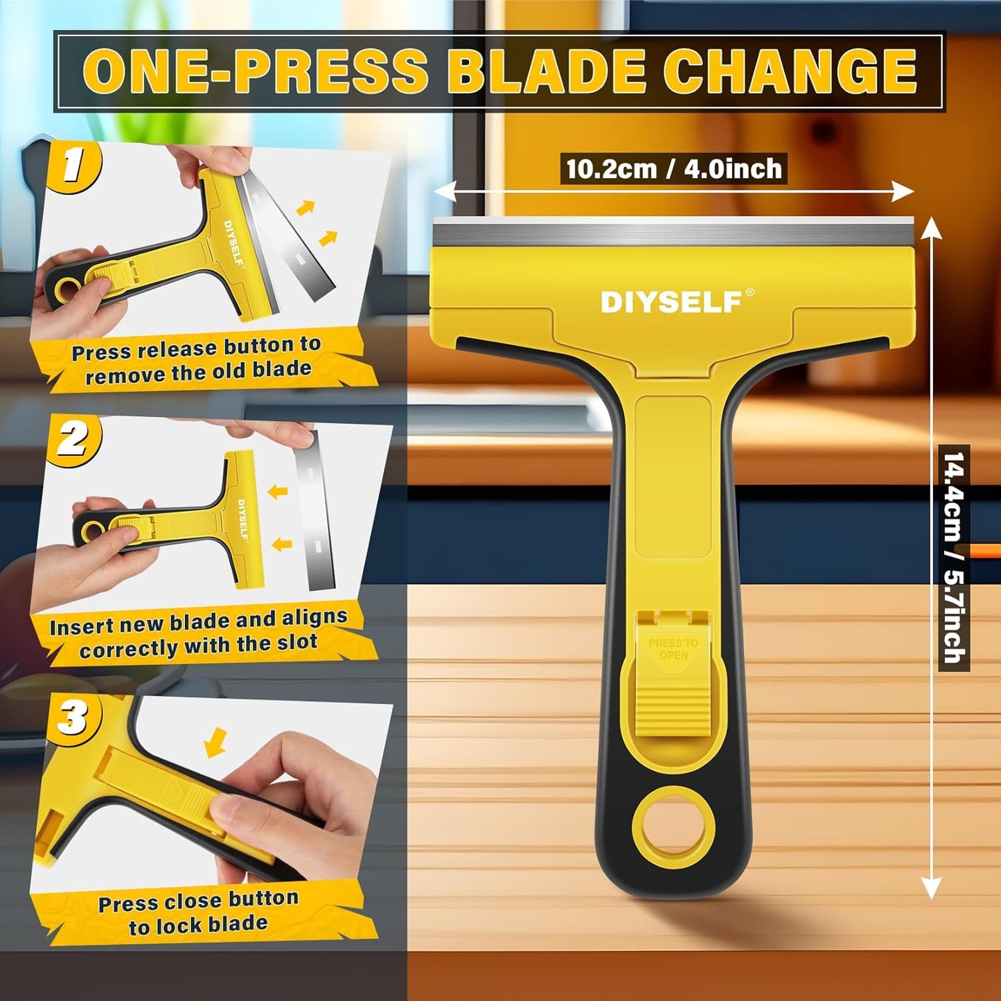 DIYSELF Razor Blade Scraper, 1 Pack Razor Scraper, 4 Inch Razor Blade Scraper Tool with 10 Extra Blades, Scraper for Cleaning, Glass Top Stove, Sticker Removal, Floor, Glass Scraper, Paint Scraper