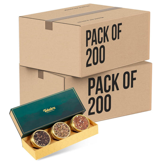 Teaniru, Grandeur Tea Collection – Pack of 200 | Loose Leaf Tea Sampler Gift | 3 Flavored Tea - Black, Herbal & Green Tea | Loose Leaf Tea Gift Set for Corporate Gifting