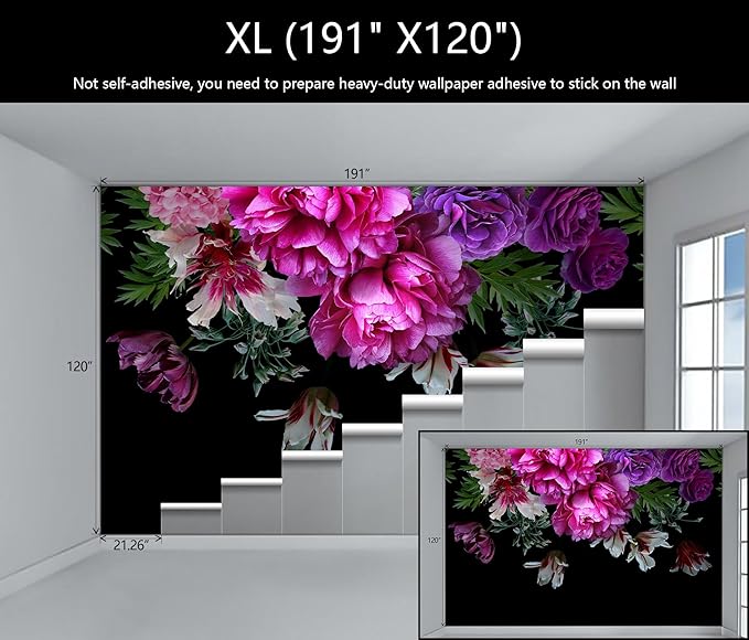 WFBHUA-Purple Peony Floral Wallpaper Tropical Botanical Leaf Rose Flower Wall Mural for Bedroom(Not Peel and Stick)