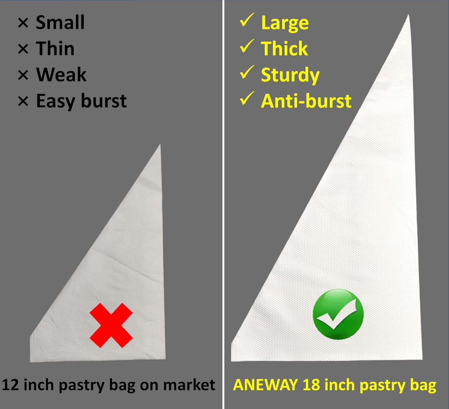 18 Inch Large Piping Bags Disposable Pastry Bags 100 Pack Thick Plastic Anti-Burst Icing Piping Bags For Frosting Decorating Cake Cupcake Cookie (18 Inch-100 Pack)