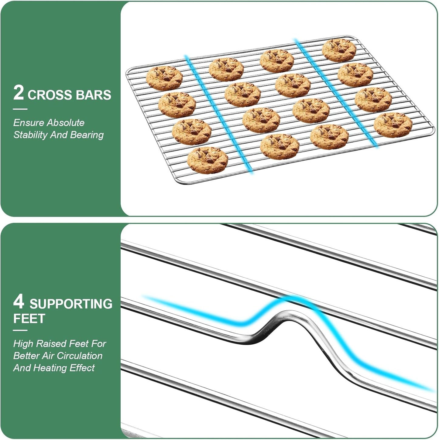 Stainless Steel Baking Sheets with Rack, HKJ Chef Cookie Sheets and Nonstick Cooling Rack & Baking Pans for Oven & Toaster Oven Tray Pans, Rectangle Size 12.5L x 10W x 1H inch & Non Toxic & Healthy