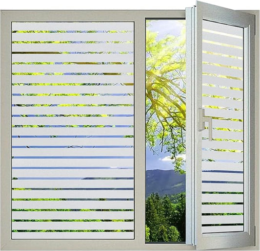 Window Privacy Film with Installation Tools, Stripe Window Film, Static Cling, Anti UV, Heat Control, Ideal for Home Shower Office Glass Door (Stripes Pattern, 29.6X78.7Inch)