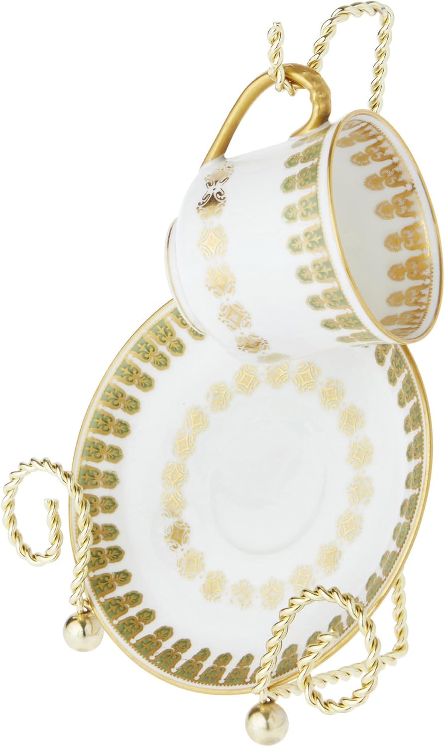 Bard's Scroll Twisted Gold-toned Cup and Saucer Stand, 6.5" H x 5" W x 2.5" D, Pack of 3