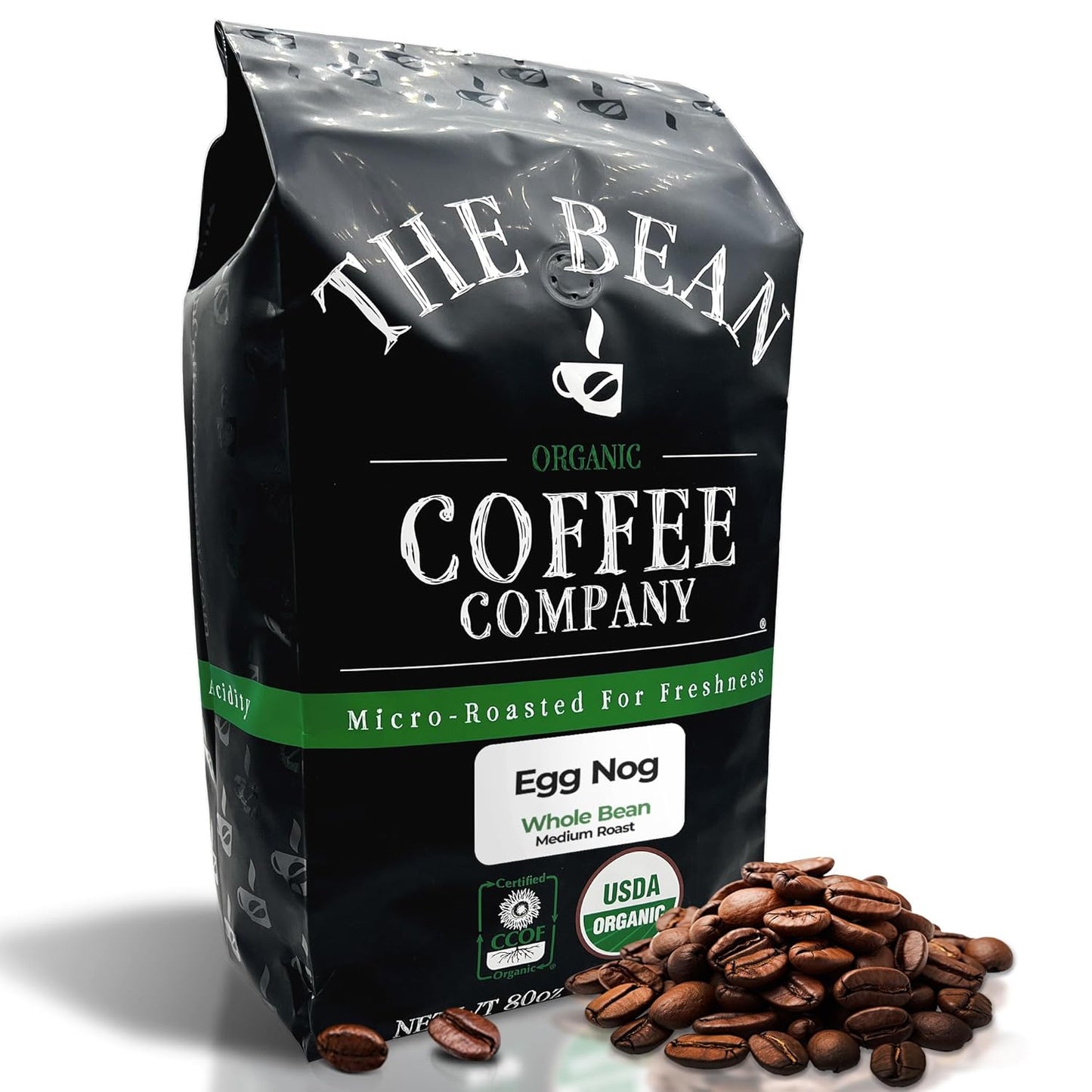 The Bean Organic Coffee Company Egg Nog, Medium Roast, Whole Bean Coffee, 5-Pound Bag