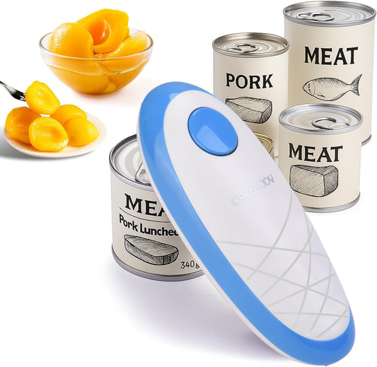 CIRCLE JOY Electric Can Opener, One-Touch Automatic Can Opening with Smooth Edges, Food Safety Handheld Battery-Operated Can Opener for Kitchen and Seniors, Blue