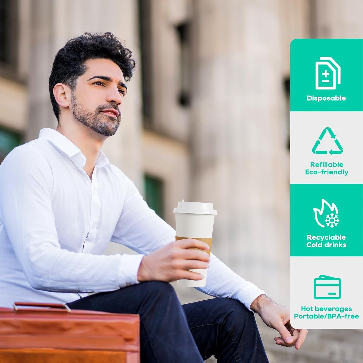 JOLLY PARTY [50 Pack] 20 oz Paper Coffee Cups, Disposable Paper Coffee Cup with Lids, Sleeves, and Stirrers, Hot/Cold Beverage Drinking Cup for Water, Juice or Tea, Suitable for Home, Shops and Cafes