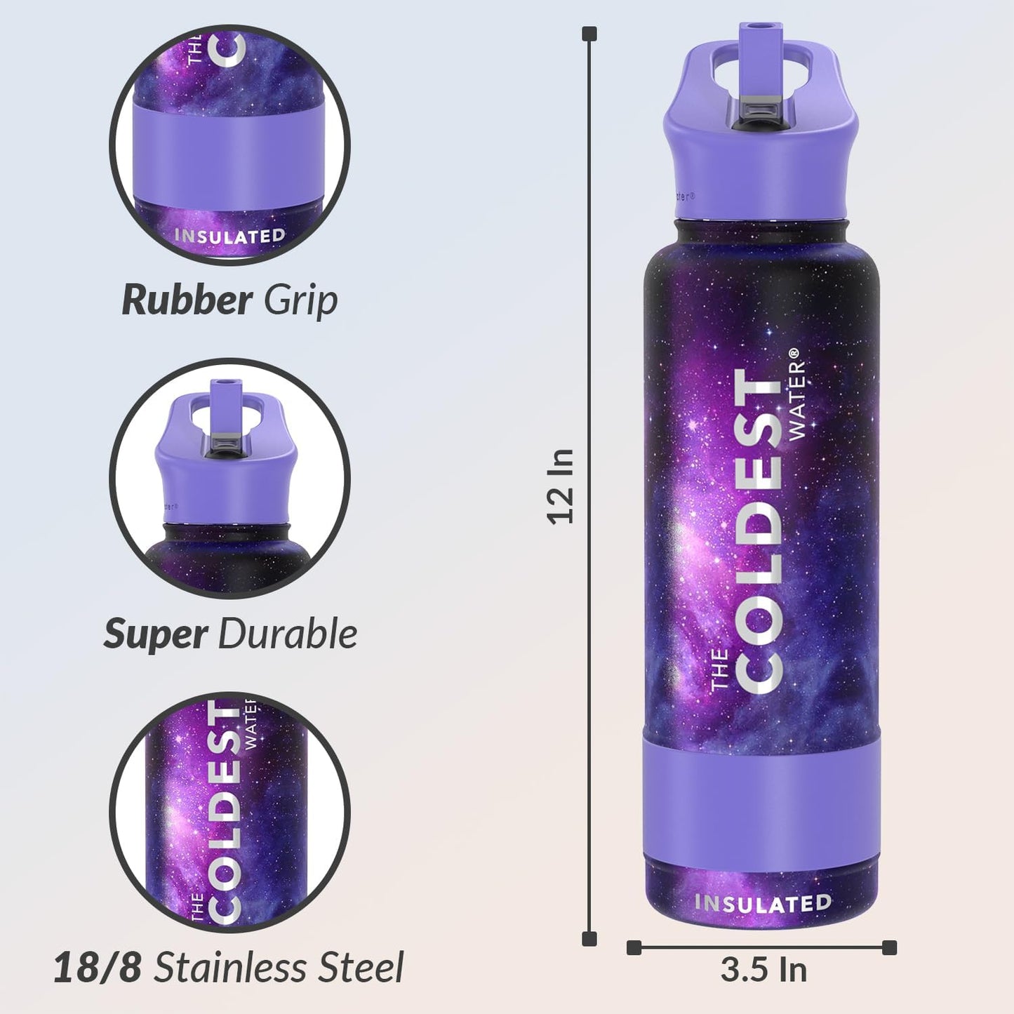 Coldest Insulated Water Bottle with Straw Lid - Stainless Steel Metal Insulated Bottle for Men & Women (Astro Purple, 40 oz)