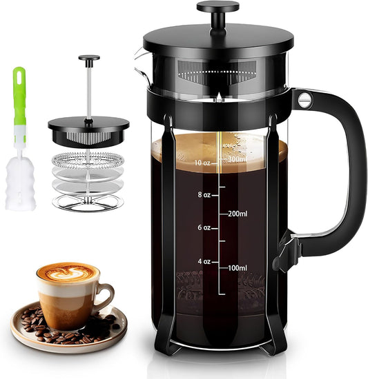 French Press Coffee Maker 304 Stainless Steel Coffee Press,with 4 Filters System, Heat Resistant Thickness Borosilicate French Press Glass, BPA-Free Brewed Tea Pot Coffee Plunger(Copper 12oz)