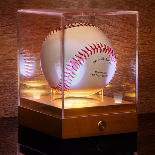 Clear Acrylic UV-Protected Sports Display Case with Solid Wood Base for Autographed Memorabilia, Baseball