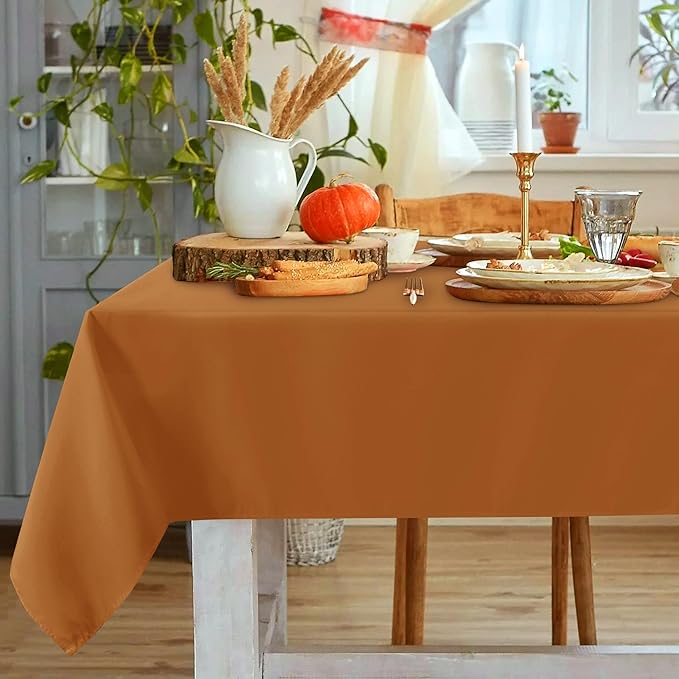 sancua Fall Tablecloth Rectangular - 60 x 84 Inch - Stain and Wrinkle Resistant Polyester Fabric Rectangle Table Cloth, Thanksgiving Table Cover for Dining Tables, Buffet Parties, Bronze