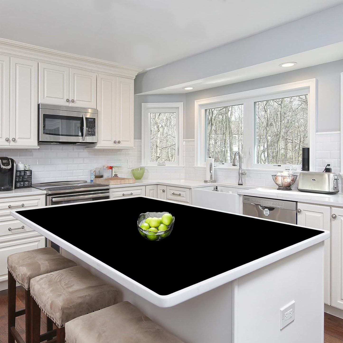 Silicone Mats for Kitchen Counter, 48"x32"(120cmx80cm) Large Heat Resistant Mat Kitchen Island Waterproof Countertop Protector Mat Nons-slip Extra Large Counter Mat, Black