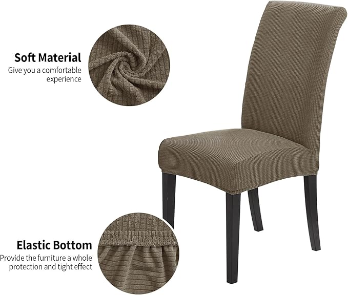 Joccun Chair Covers for Dining Room Set of 2, Dining Chair Slipcovers Stretch Dining Room Chair Covers Seat Protector,Washable Parsons Chair Cover for Home,Hotel,Banquet(Fossil,2 Pack)