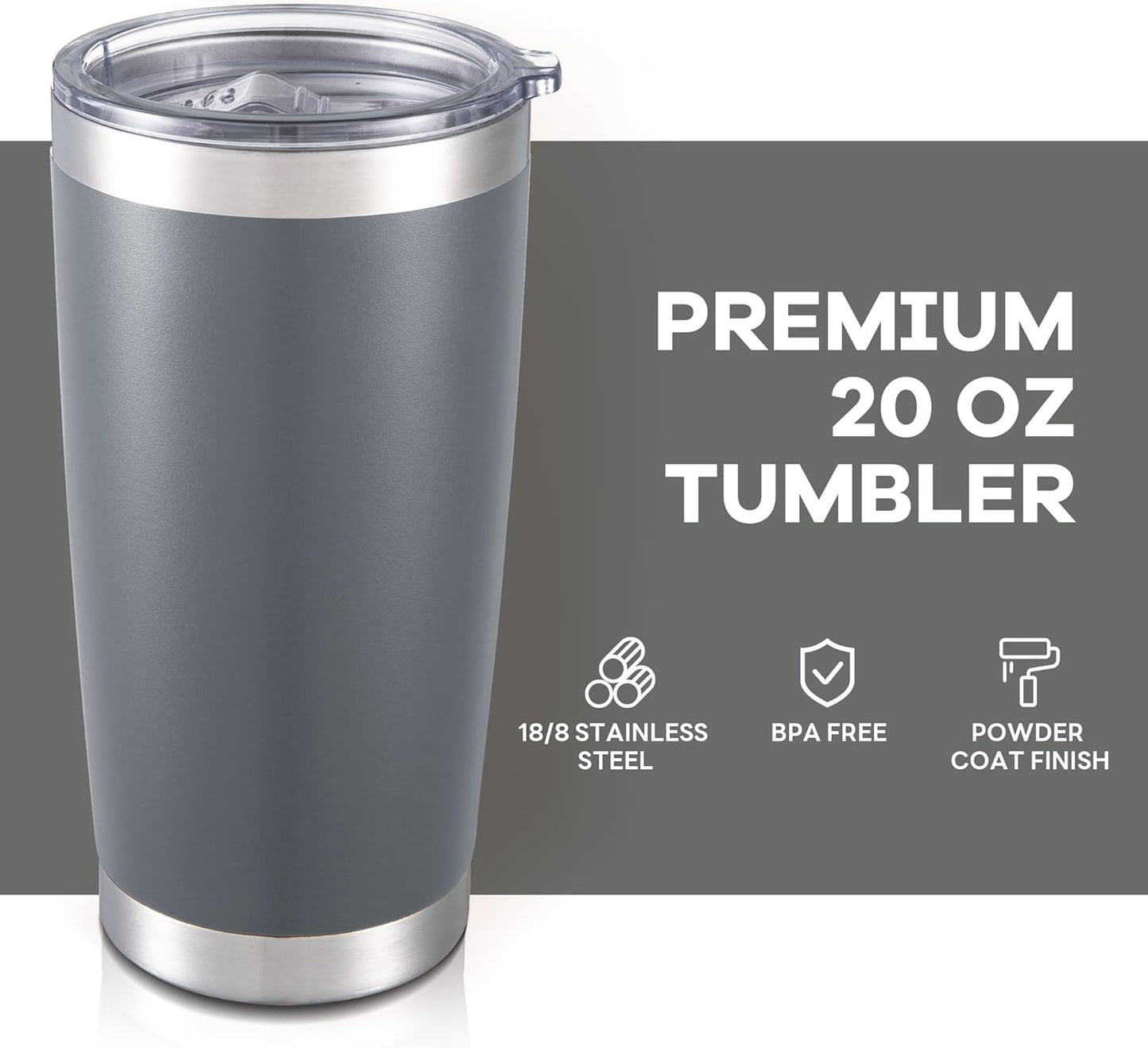 20 oz Tumbler with Lid Stainless Steel Double Wall Vacuum Insulated Tumblers Powder Coated Cups Travel Mug Keep Drinks Cold and Hot, Grey