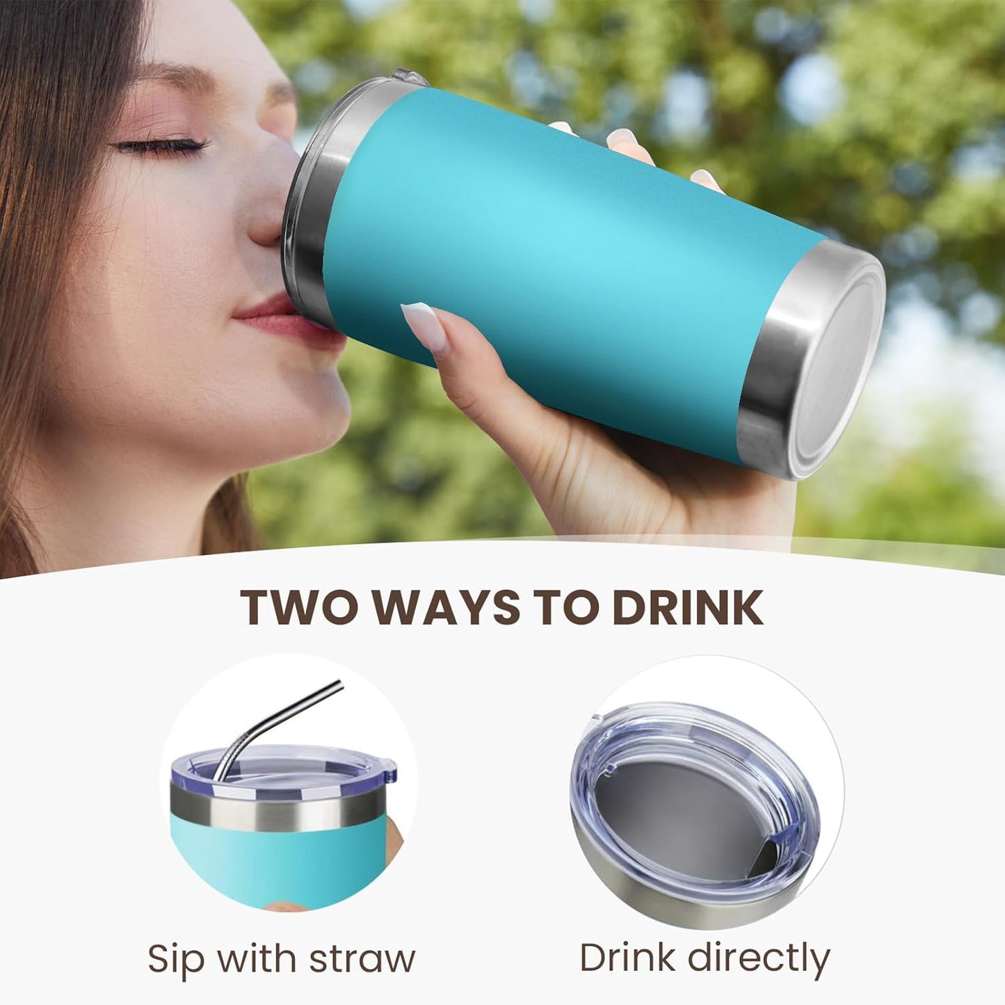 MEWAY 20oz Tumbler 4 Pack Double Wall Vacuum Insulated Travel Mug Bulk, Stainless Steel Tumblers with Lid and Straw, Durable Powder Coated Coffee Cups for Cold & Hot Drinks (Light Blue, 4)