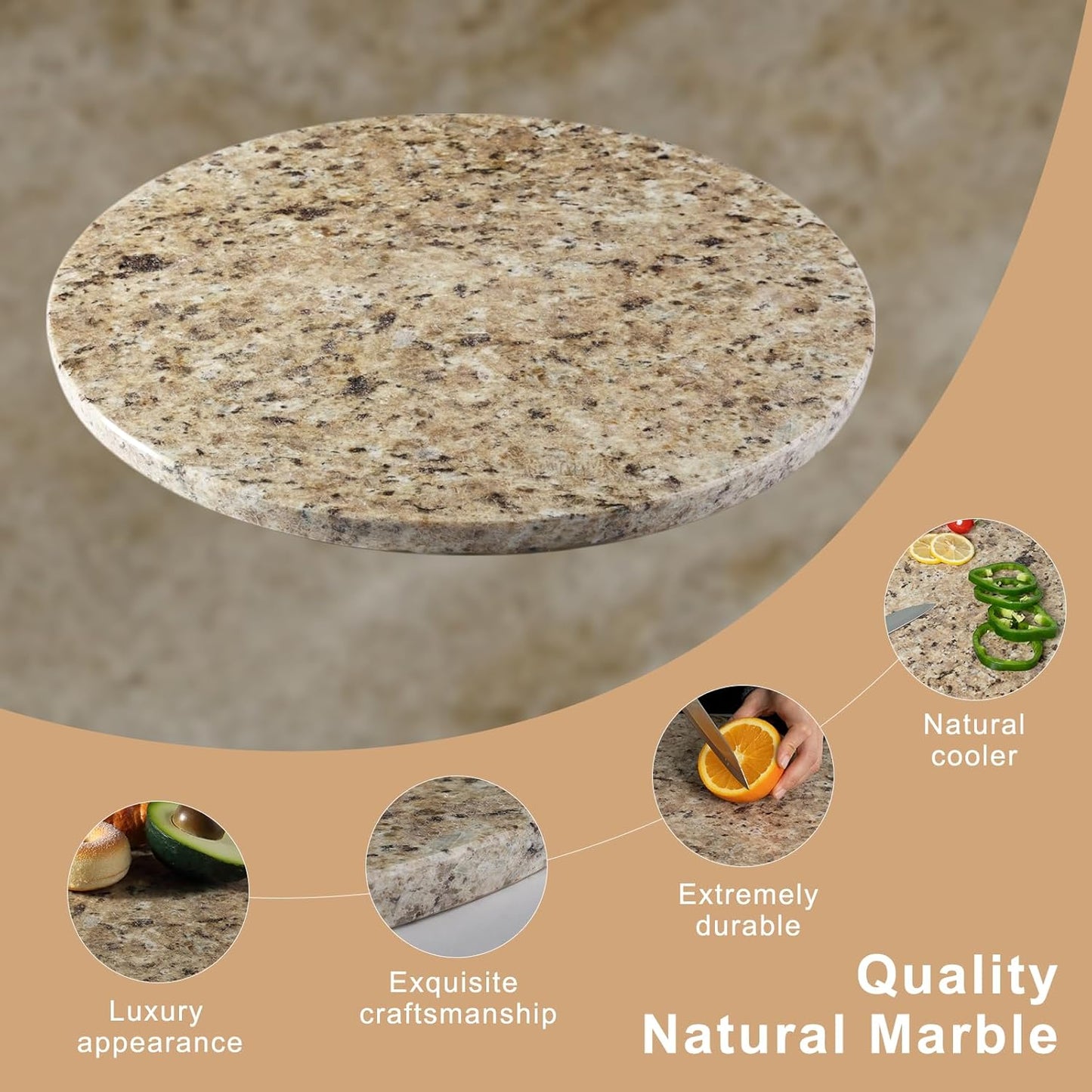 Koville Golden Brown Marble Cutting Board for Kitchen Countertop, 16" Large Marble Serving Tray for Baking, Charcuterie, Pastry, Trivet, Stone Cutting Boards Granite Cheese Board for Kitchen