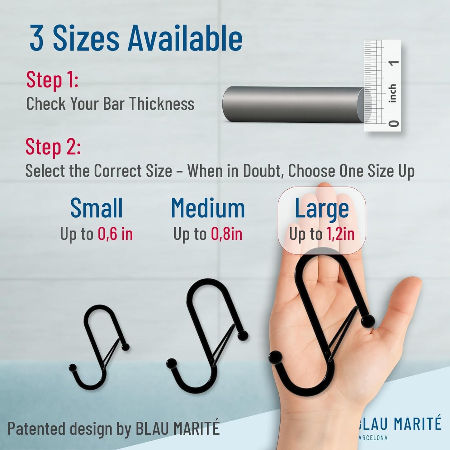 6-Pack Metal S Hooks for Hanging – Heavy-Duty S-Shaped Hook with Safety Buckle – Fits Bars up to 1.2 in – Anti-Drop S-Hooks for Closet, Wardrobes & Storage – White (Large)