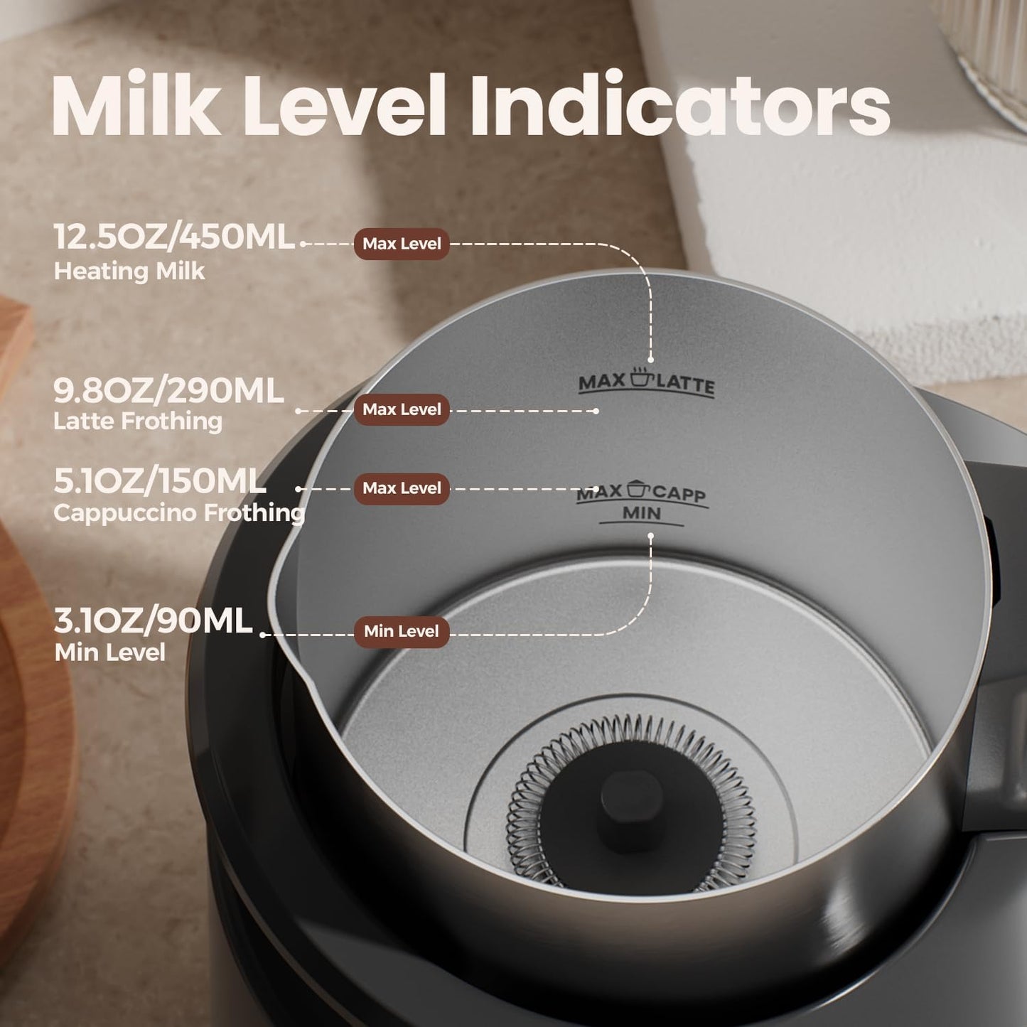 Milk Frother - Electric Steamer, 4-in-1 Automatic Warm and Cold Cappuccino Foam Maker, 12.5oz Milk Warmer for Latte, Macchiato, Stainless Steel