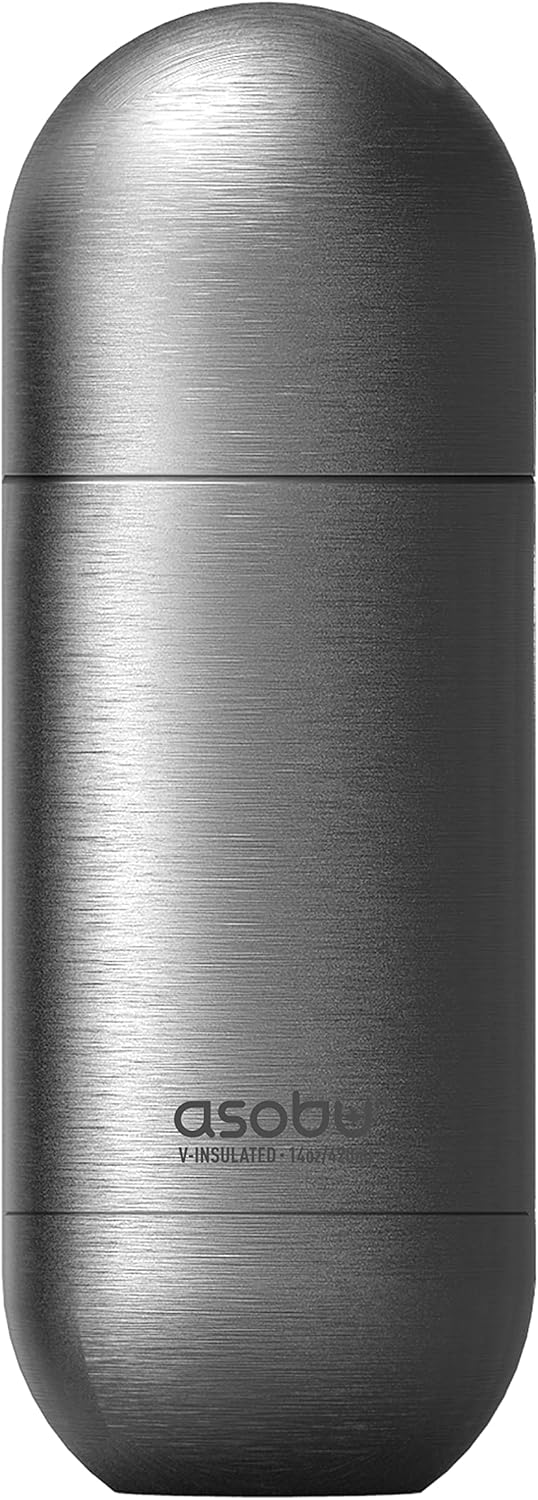 asobu Capsule Bottle Stainless Steel Double Wall Insulated Travel Water Bottle – Lid Doubles as a Cup 14 Ounce (Silver)