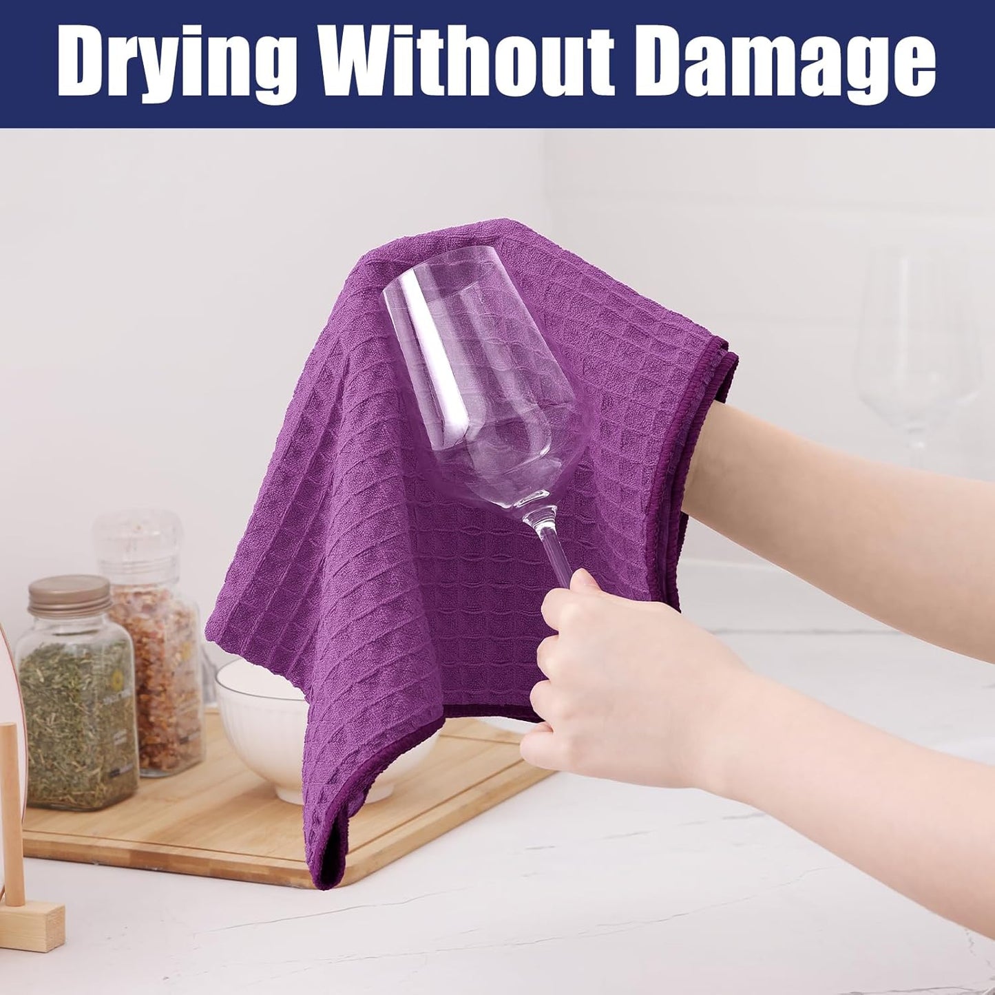 Homaxy Microfiber Waffle Weave Kitchen Dish Cloths, 12 x 12 Inch Ultra Absorbent and Solid Color Dish Towels for Kitchen Fast Drying Dishcloth for Washing Dishes, 6 Pack, Purple