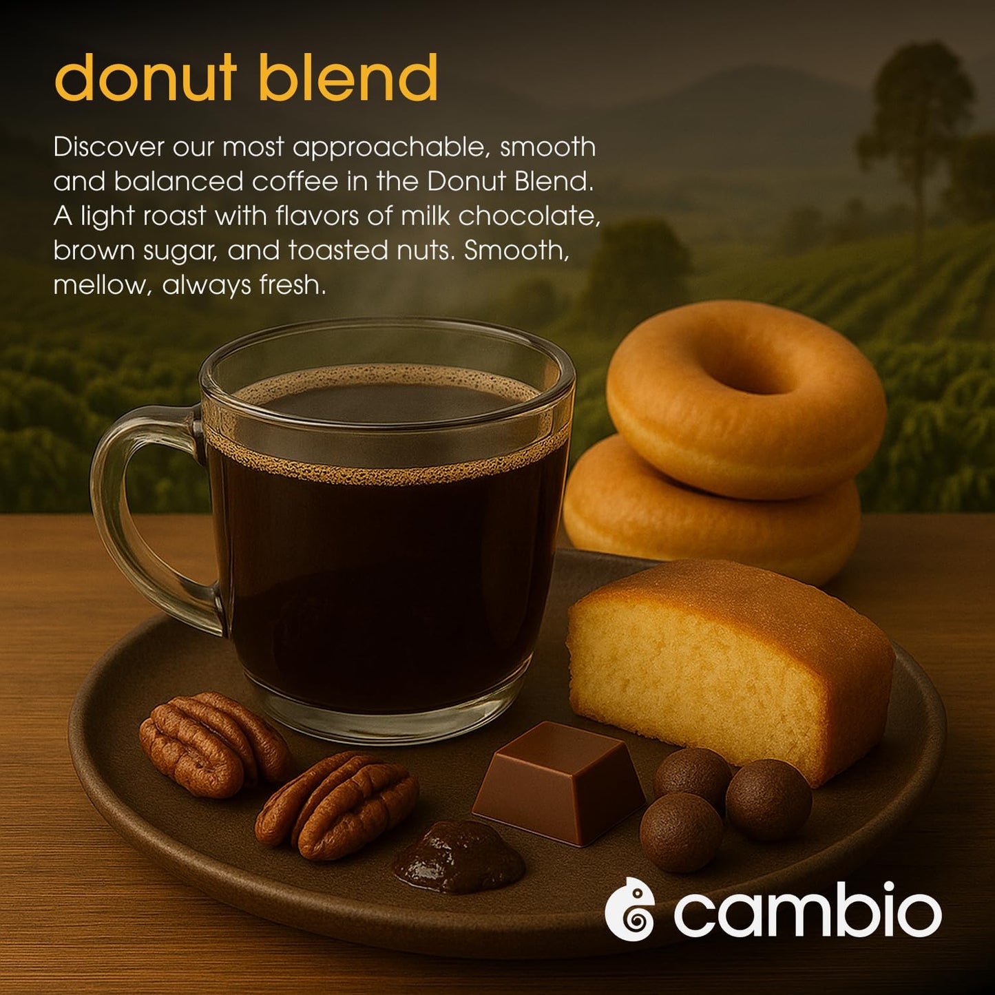 Cambio Roaster Donut Blend Keurig Coffee K Cups, Organic Light Roast Coffee Pods, Only Aluminum K Cup for More Flavor & Longer Lasting Freshness, Caffeinated Lower Acid Kcups for Keurig, 10 count