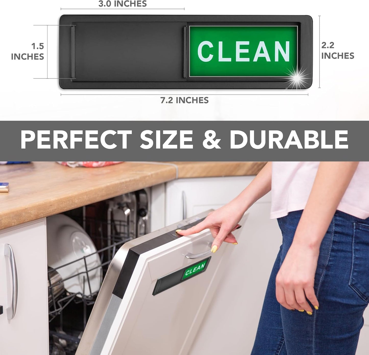 Premium Clean Dirty Dishwasher Magnet, Dirty Clean Sign for Dishwasher Easy to Read and Strong Slide for Changing Signs, Heavy Duty Magnet with Optional Stickers (Red & Green (Black))
