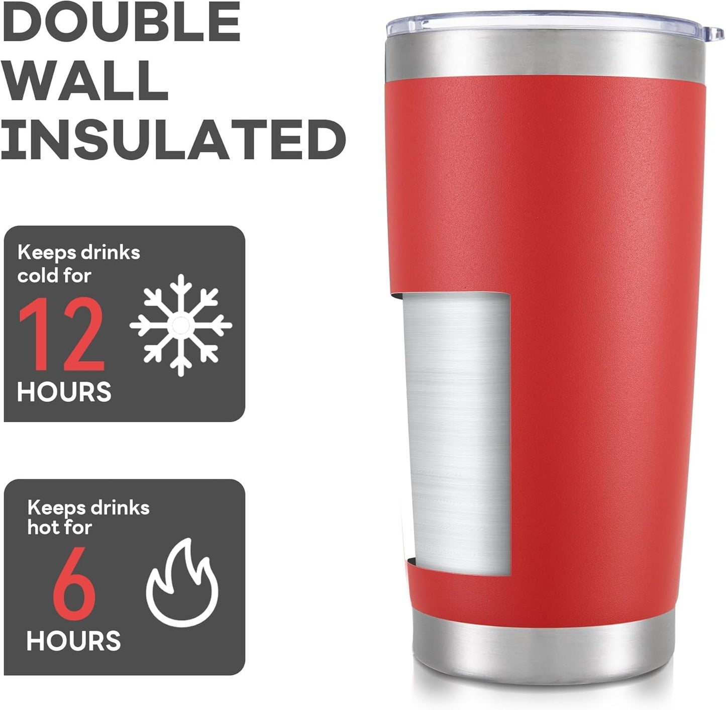 20 oz Tumbler with Lid Stainless Steel Insulated Tumblers Bulk Double Wall Vacuum Cups Powder Coated Travel Mug Keep Drink Cold and Hot, Wine Red, 8 Pack