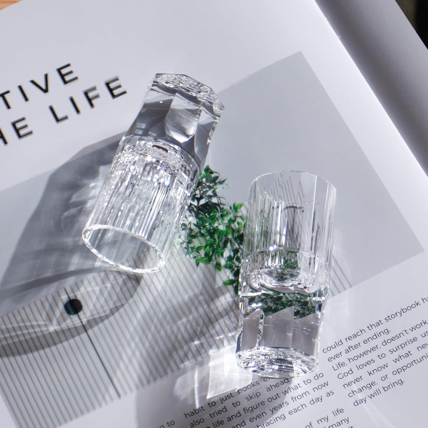 KAMMAK Crystal Shot Glasses Set of 2, Handcrafted Stemless White Shot Glasses, 0.77oz Engagement Gifts for Couples, Women, Men, Hand Blown