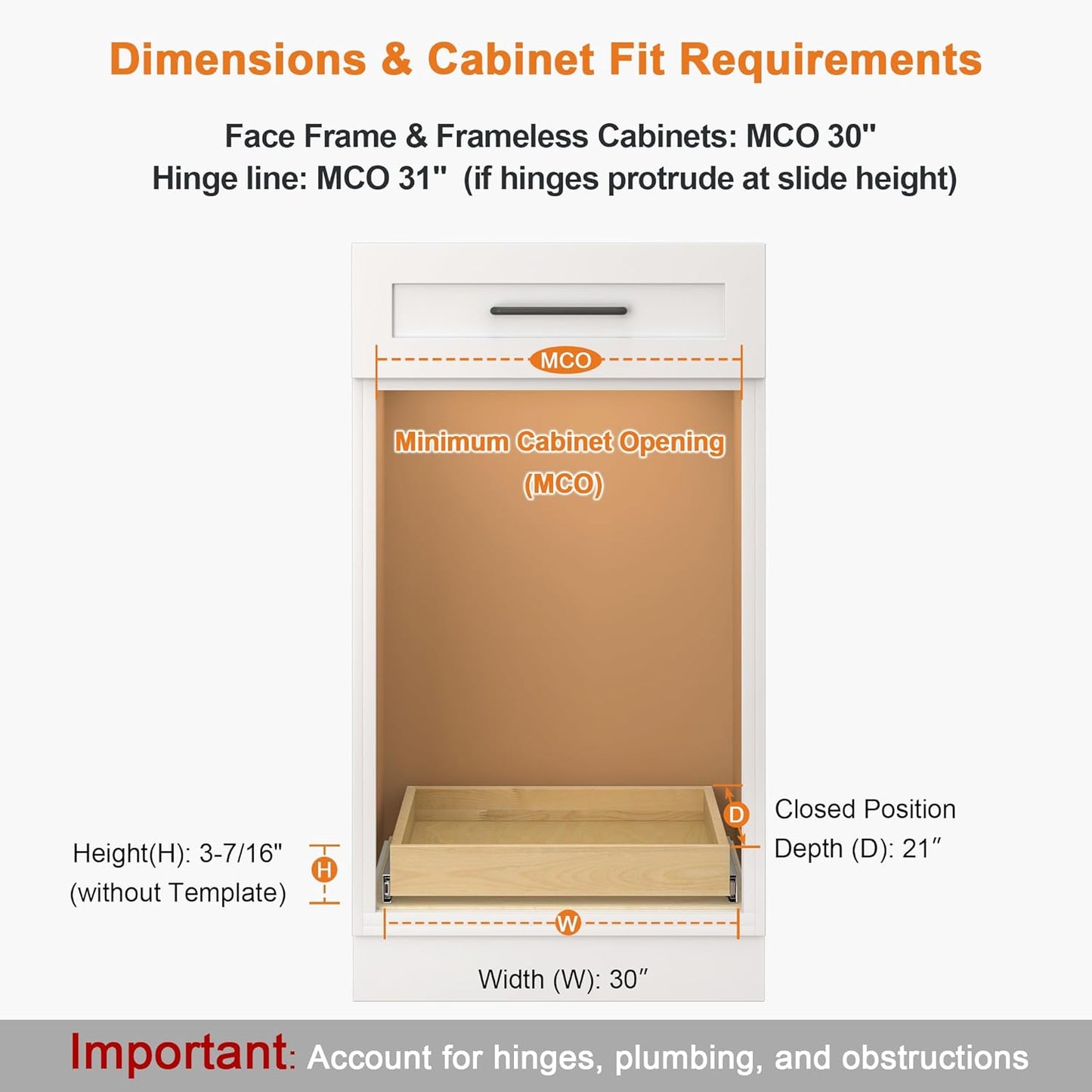 ALINE FURNITURE Pull Out Drawers for Cabinets Birch Wood, 30" W X 21" D Soft Close Slide Out Drawer for Kitchen Cabinets, Pull-out Shelves, Sliding Shelf for Pantry Cabinet Organizer