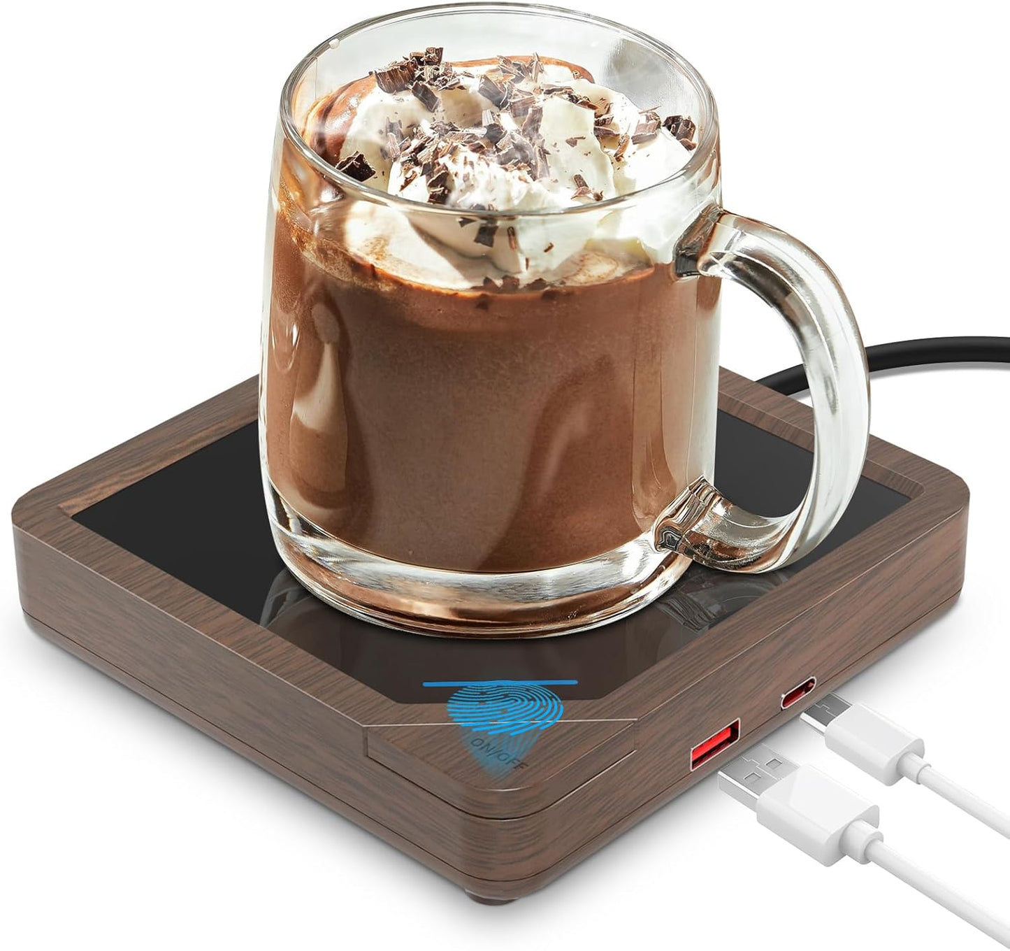 Coffee Mug Warmer with 2 USB Charging Ports: Auto Shut-Off Candle Wax Warmer - Heated Beverage Coffee Accessories for Home Office Desk - U1 Wood