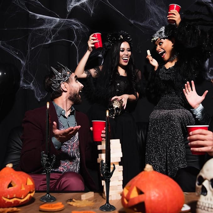 LemonRoad 2 Pcs Halloween Skull Candle Holders Halloween Table Centerpieces Fireplace Decorations Skeleton Gothic Decor Horror Skeleton Skull Candlestick Holders for Home Office Bar Party Supplies