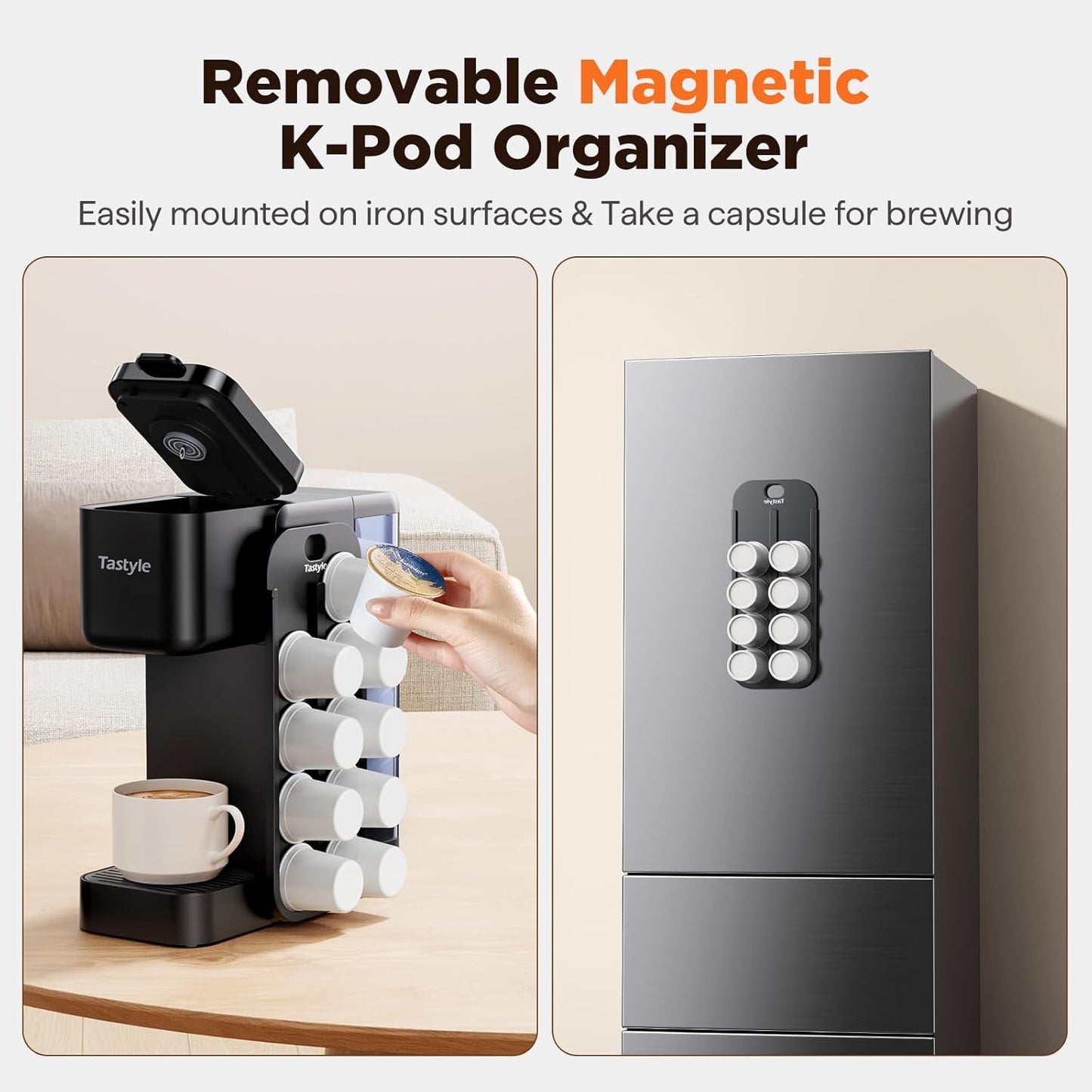 Hot & Iced Coffee Maker with Magnetic K-Pod Organizer (Pods Not Included), Stores 10 Pods, 4-5 Cups Coffee Maker & Single-serve Brewer for K Cup & Grounds, 40oz Removable Water Tank, Black