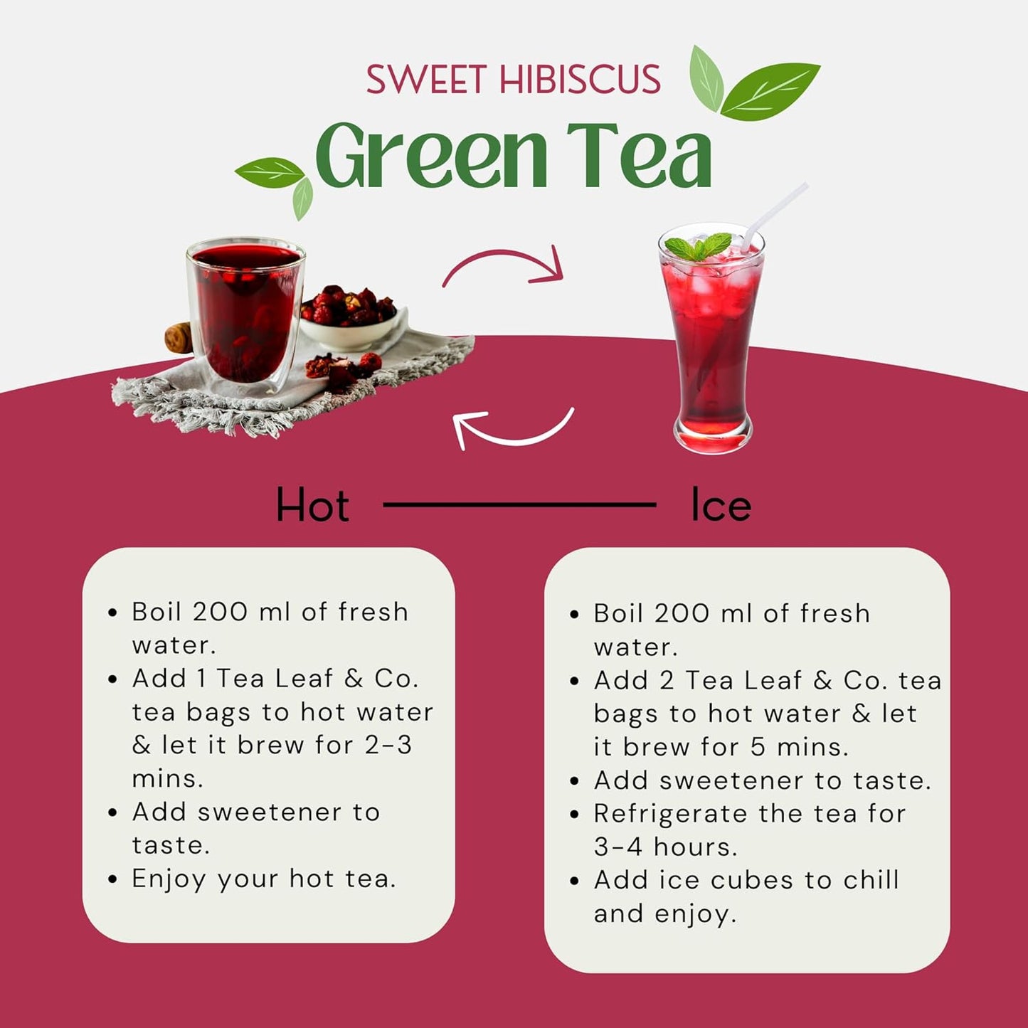 Sweet Hibiscus Cinnamon Green Tea Bags (50 Count), Caffeinated, Real and Natural, Blended with Fresh Herbs and Spices, Gluten Free