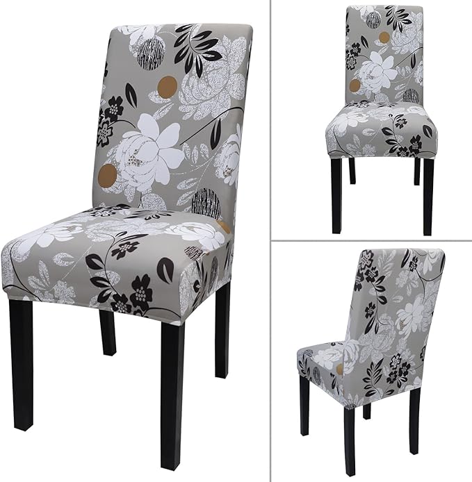 JQinHome Chair Covers for Dining Room Set of 4, High Stretch Removable Washable Parsons Chair Slipcover for Home Party Hotel Wedding Ceremony (Flower,4PCS)