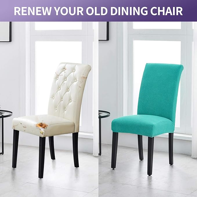 Joccun Chair Covers for Dining Room Set of 4, Dining Chair Slipcovers Stretch Dining Room Chair Covers Seat Protector,Washable Parsons Chair Cover for Home,Banquet(Turquoise,4 Pack)