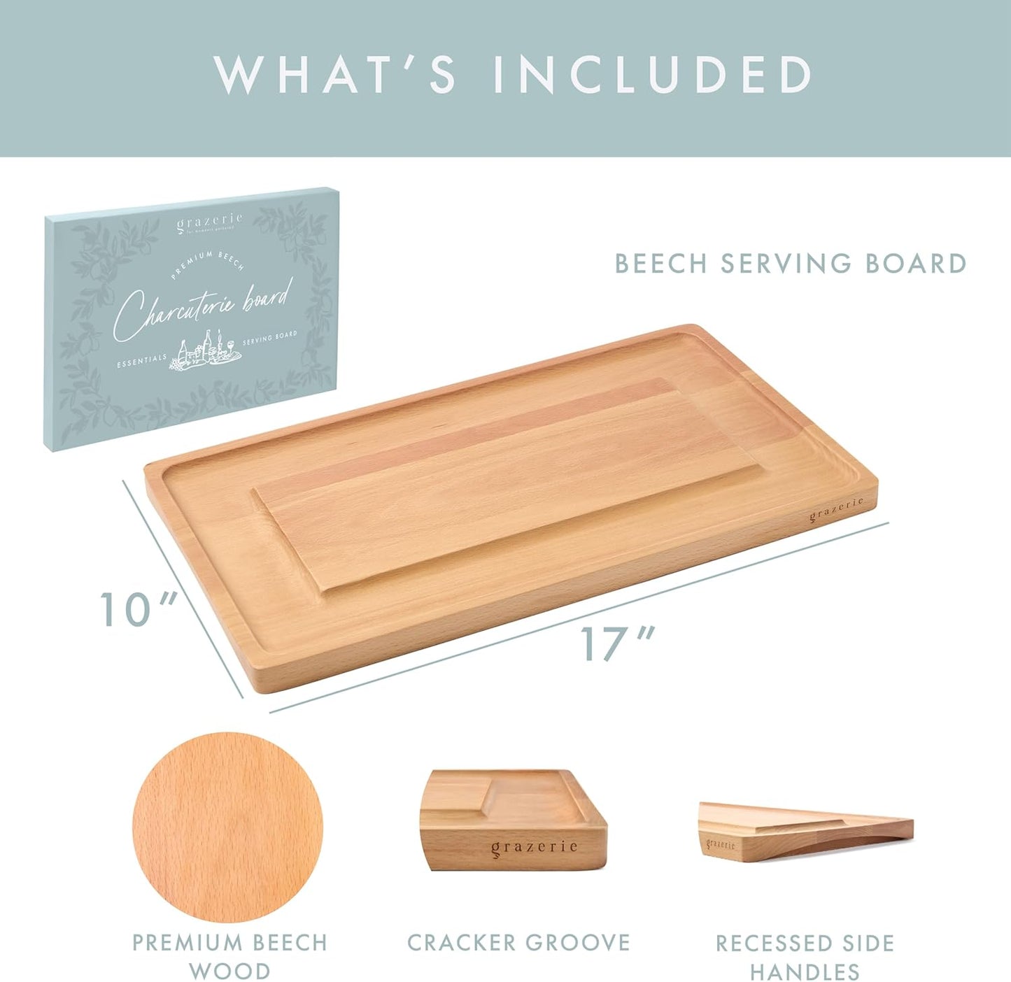 Charcuterie Board - Cheese Board with Grooves & Built-in Handles, Snack Tray for Vegetables, Fruits, Meat, Nuts - Decorative Wooden Serving Tray for Kitchen House Warming Gift
