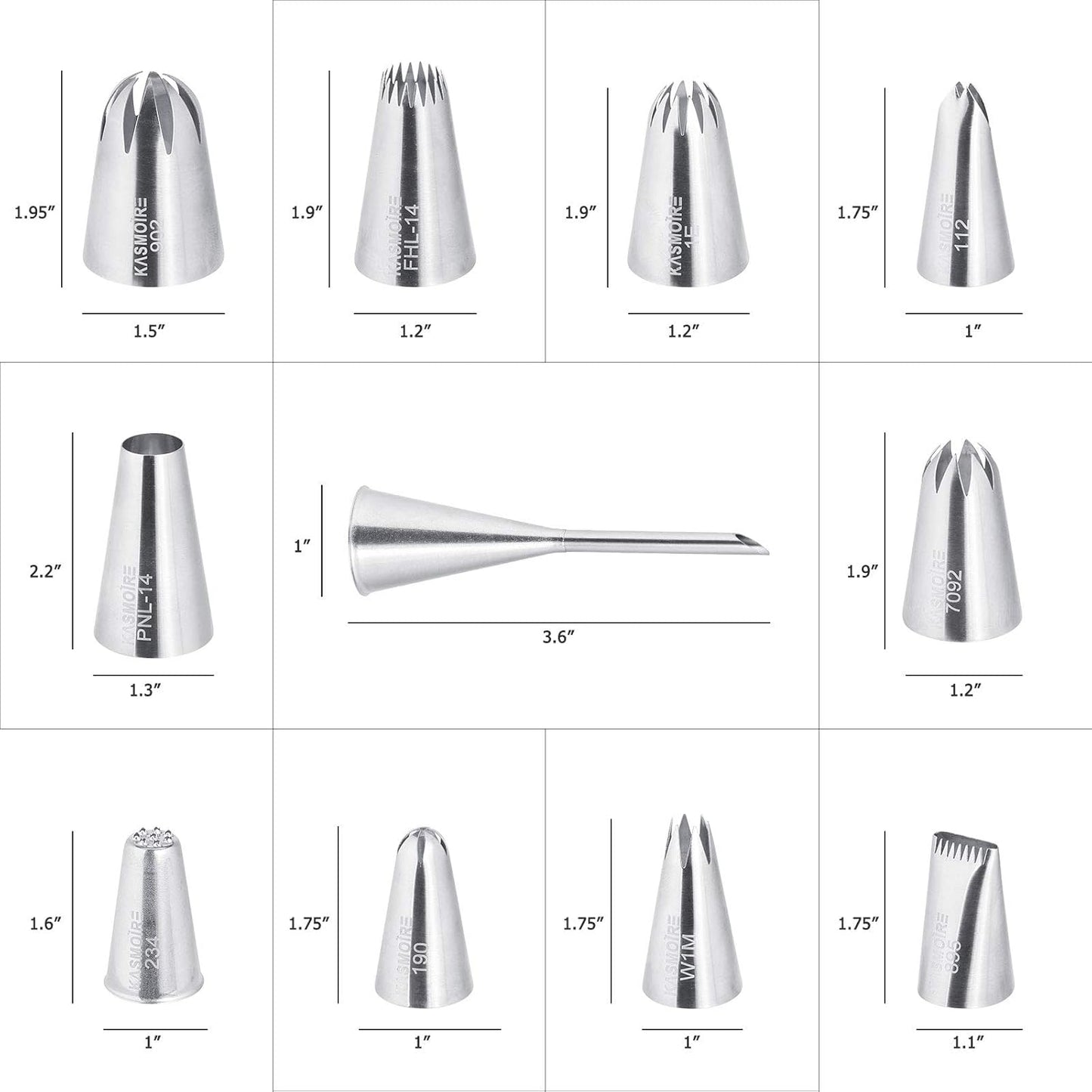 11 Pcs Extra Large Piping Tip Set,Stainless Steel Cake Decorating Icing Tips Nozzles,Professional Pastry Tips for Cupcake, Cookie and Puff