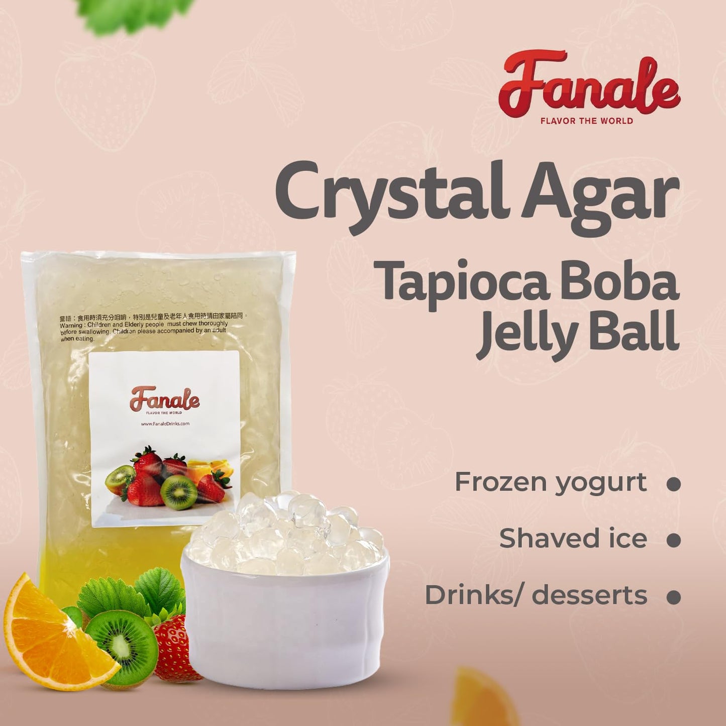 Fanale Crystal Agar Boba, Crystal Jelly Ball, Ready to Serve, Soft Chew Texture, Instant Boba Pearls for Bubble Tea, Frozen Yogurt, Shaved Ice & Dessert’s Topping