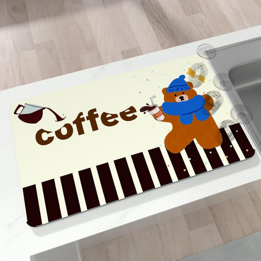 Coffee Maker Mat for Countertops, 12" X 20" Absorbent Dish Drying Mat for Kitchen Counter, Easy to Clean Kitchen Drying Matt Rubber Backing, Fit Under Coffee Espresso Machine Pot Dish Rack