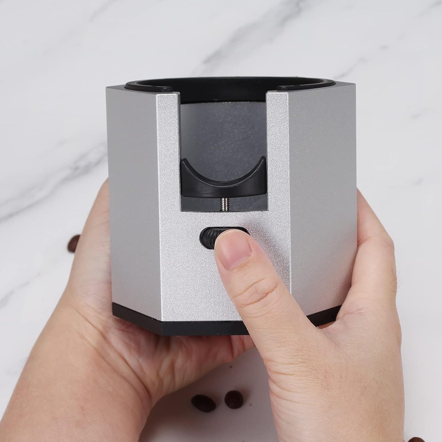 DIBTSA Espresso Tamping Station, Coffee Portafilter Holder, Aluminum Alloy Stand for Most 51mm, 53mm, 54mm, 58mm Coffee Portafilter (Hexagon,Silver)