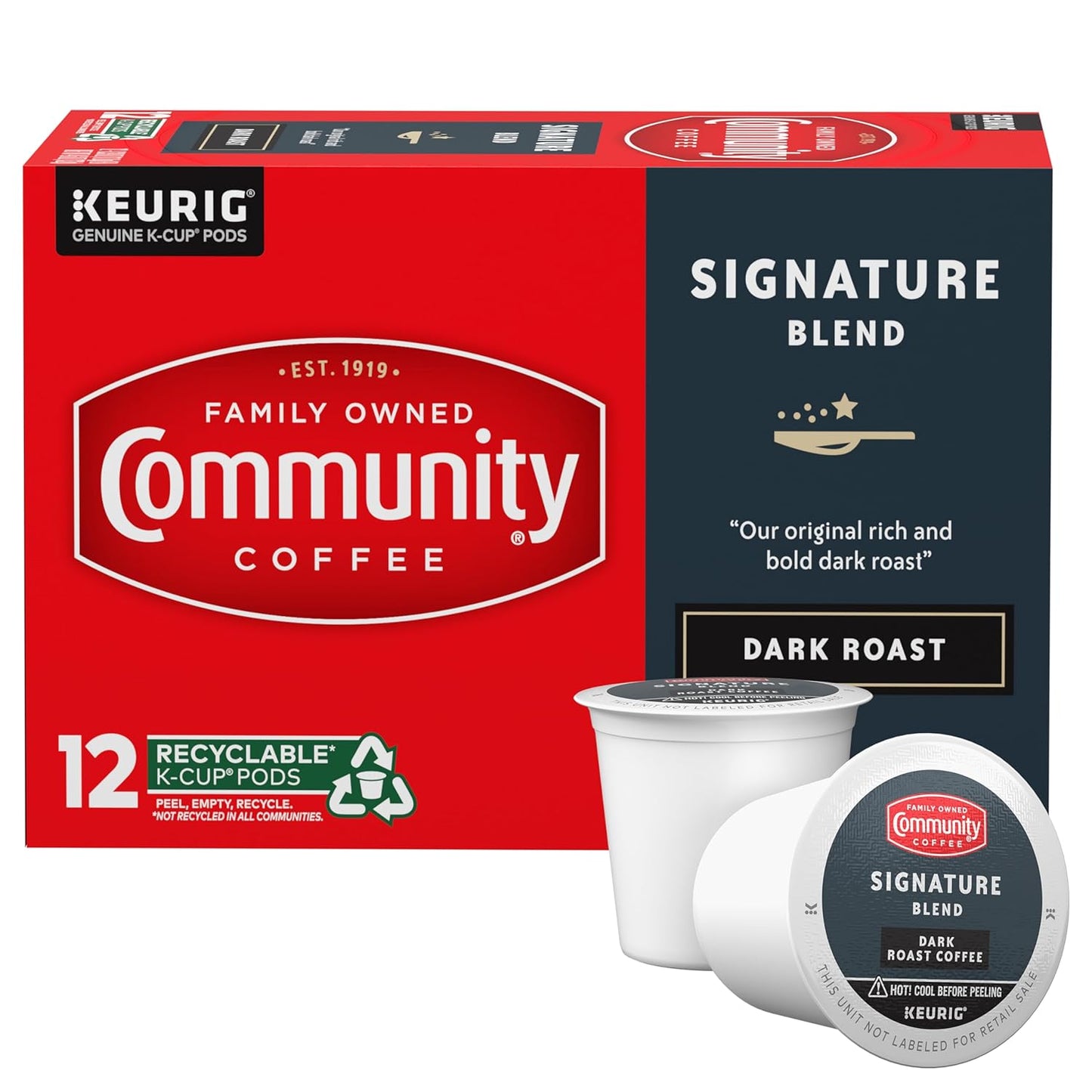 Community Coffee Signature Blend, Dark Roast Single-Serve Keurig K-Cup Pods, 12 Count (Pack of 1)