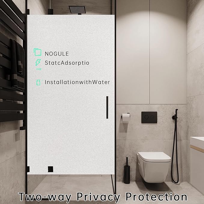 Window Privacy Film with Installation Tools, Static Cling, Anti UV, Heat Control, Ideal for Home Shower Office Glass Door (White Frosted【Glue-Free】, 45.2X78.7Inch)