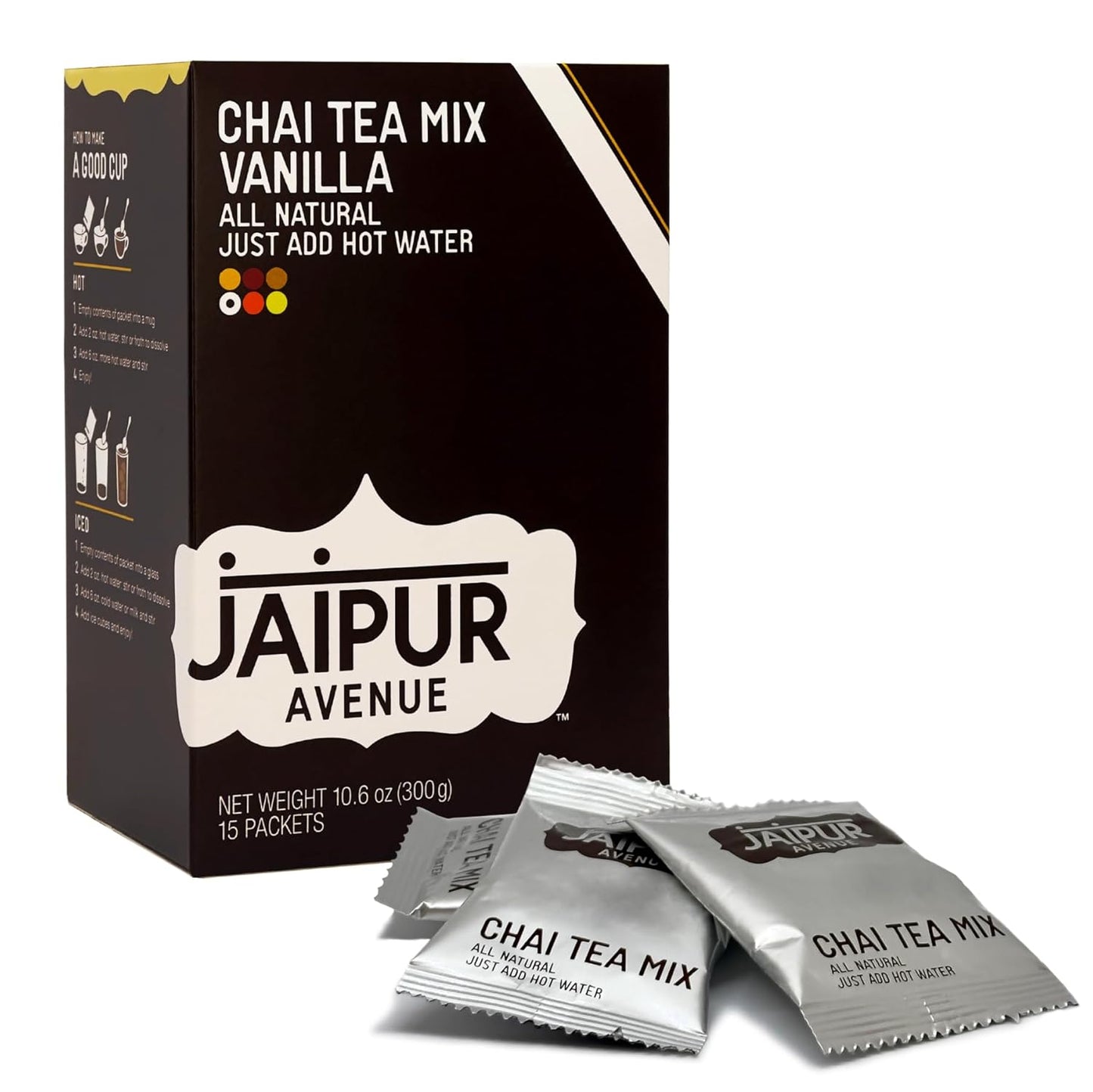 Jaipur Avenue Vanilla Chai Tea Mix Crafted with All-Natural Assam Black Tea, Vanilla, Cane Sugar, and Premium Dry Milk - Preservative-Free, Gluten-Free, Authentic Indian Chai Tea Latte (15 Servings)