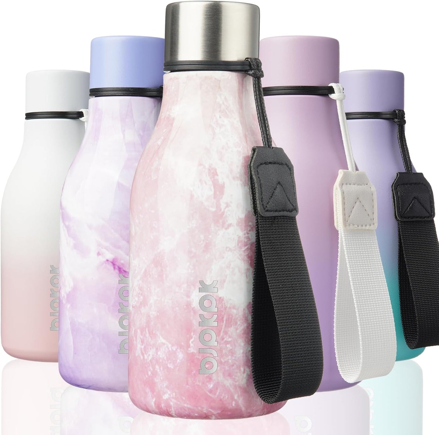 BJPKPK Insulated Water Bottles, 12oz Stainless Steel Metal Water Bottle with Strap, BPA Free Leak Proof Thermos, Mugs, Flasks, Reusable Water Bottle for Sports & Travel, Blossom